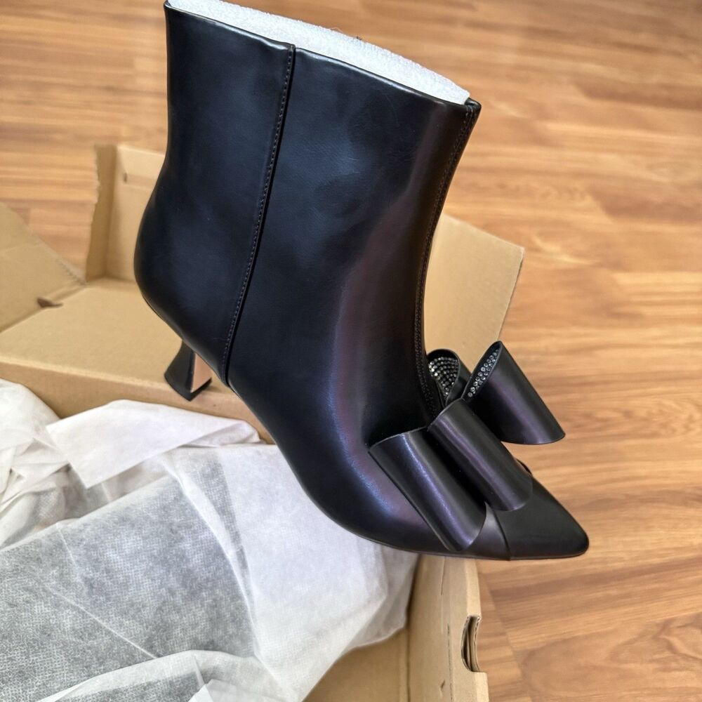 Coutgo Womens Ankle Boots Pointed Toe Kitten Heel Side Zipper Black Size 7 - Picture 9 of 16